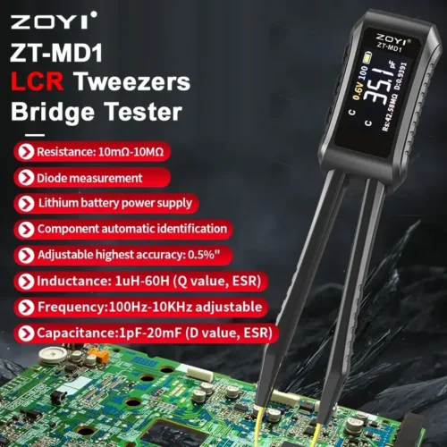 Zoyi ZT-MD1 LCR Tweezers Bridge Tester SMD ESR Tester Resistance Capacitance Inductance Continuity Diode Test Measurement Tools